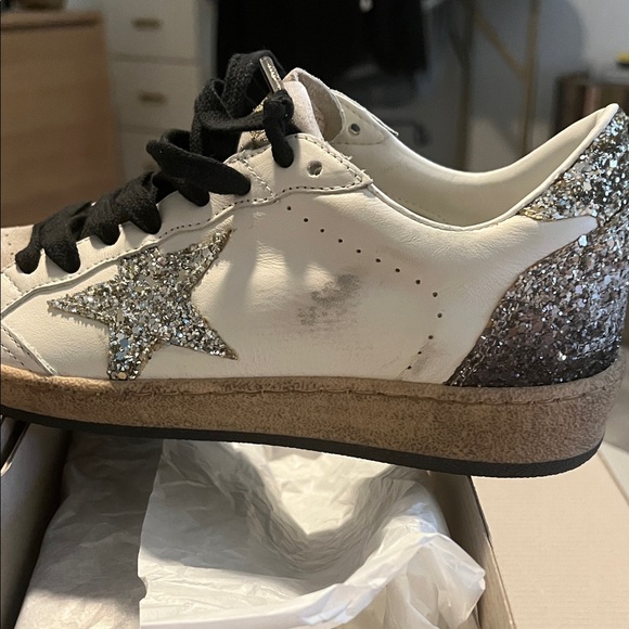 NWT Golden Goose White and Black Sneakers with Glitter Heel - Picture 1 of 6
